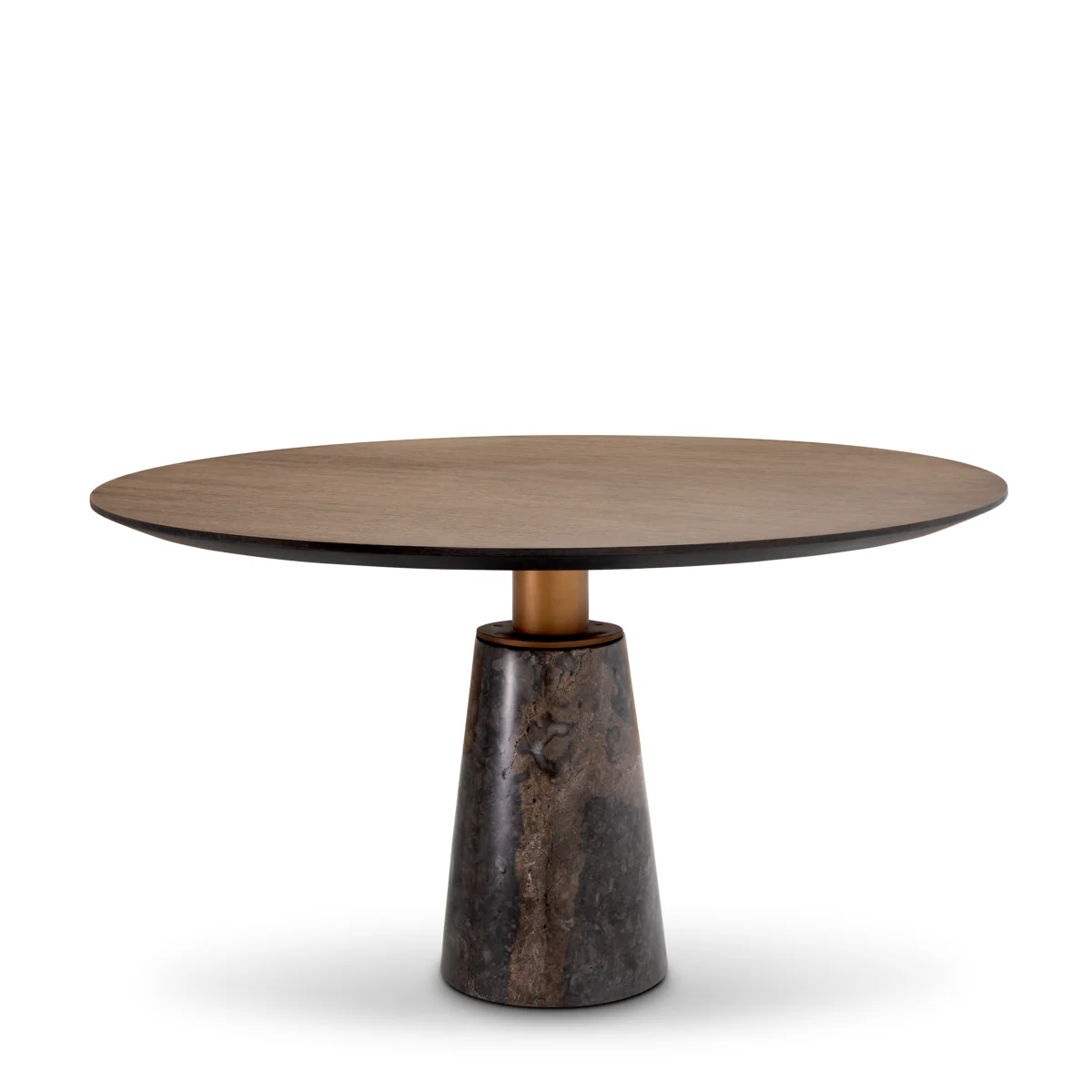 Eichholtz Genova Round Dining Table Grey Marble Mocha Straight Oak Veneer Brushed Brass Finish - Round Dining Table Grey Marble Mocha Straight Oak Veneer Brushed Brass Finish
