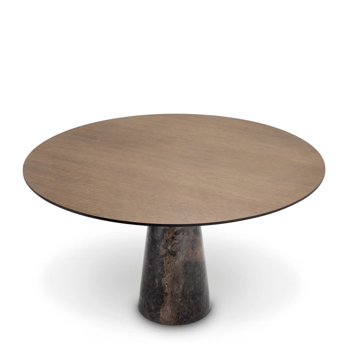 Eichholtz Genova Round Dining Table Grey Marble Mocha Straight Oak Veneer Brushed Brass Finish - Round Dining Table Grey Marble Mocha Straight Oak Veneer Brushed Brass Finish - Image 3