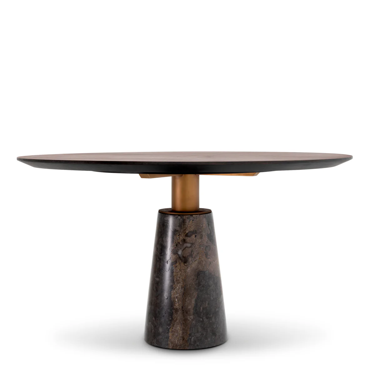 Eichholtz Genova Round Dining Table Grey Marble Mocha Straight Oak Veneer Brushed Brass Finish - Round Dining Table Grey Marble Mocha Straight Oak Veneer Brushed Brass Finish - Image 4