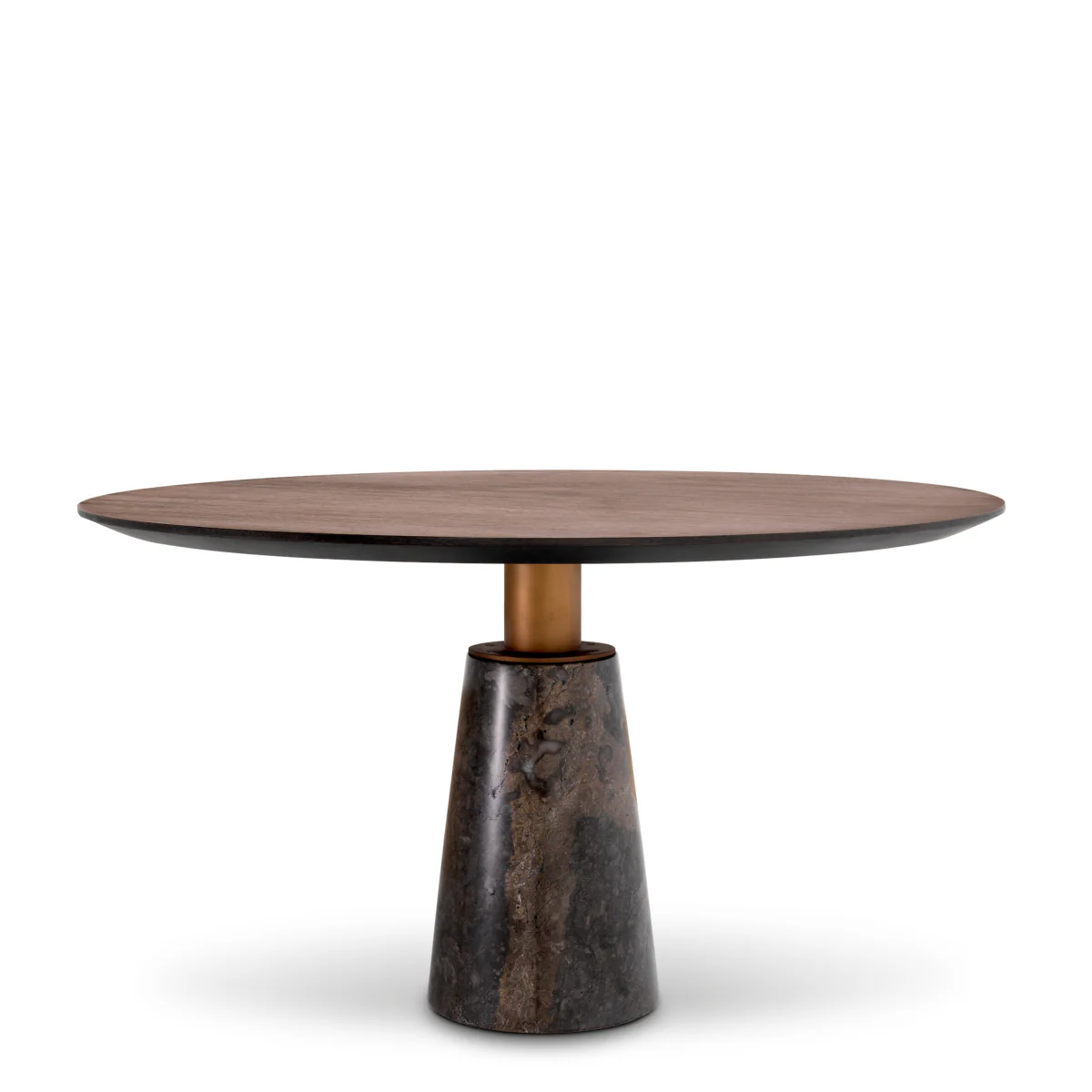 Eichholtz Genova Round Dining Table Grey Marble Mocha Straight Oak Veneer Brushed Brass Finish - Round Dining Table Grey Marble Mocha Straight Oak Veneer Brushed Brass Finish - Image 5