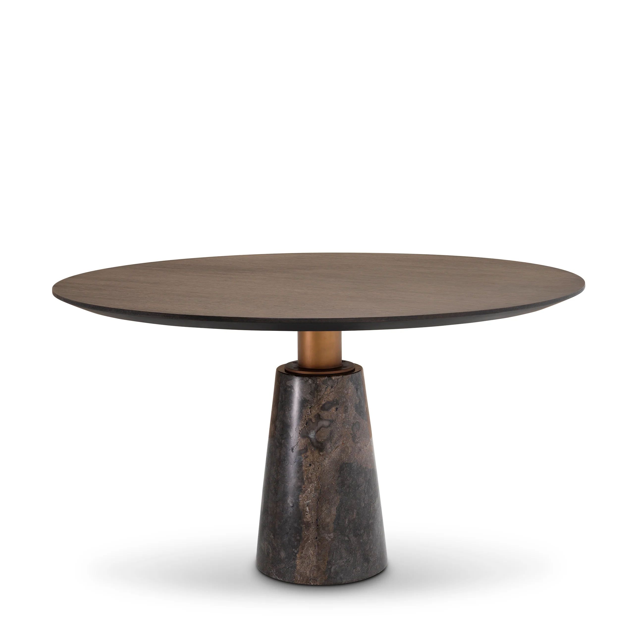Eichholtz Genova Round Dining Table Grey Marble Mocha Straight Oak Veneer Brushed Brass Finish - Round Dining Table Grey Marble Mocha Straight Oak Veneer Brushed Brass Finish - Image 8