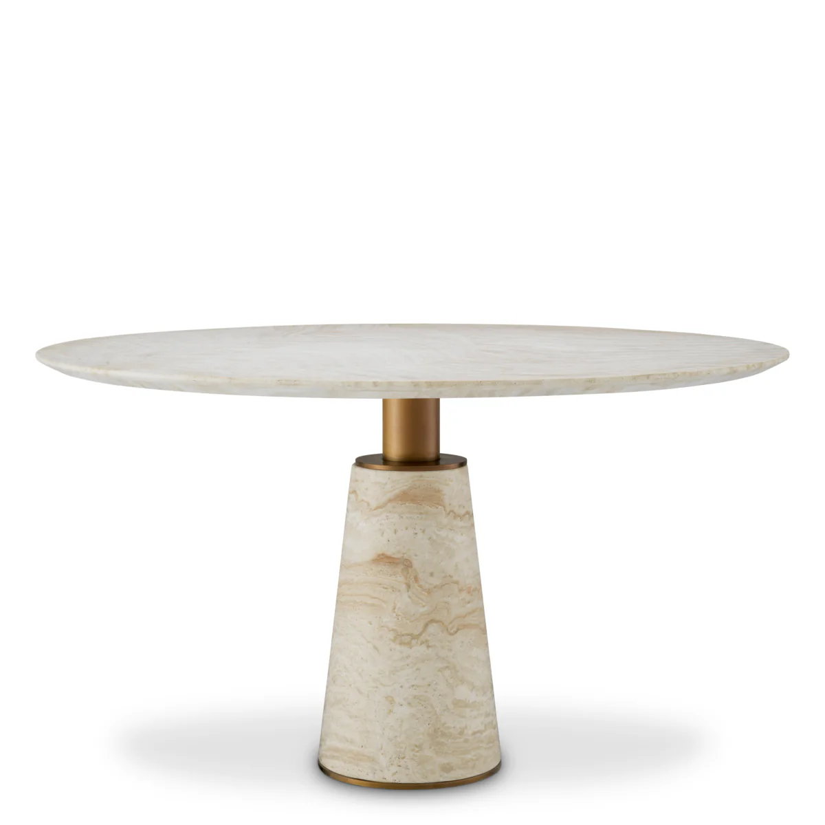 Eichholtz Genova Round Dining Table Travertine  Brushed Brass Finish - Round Dining Table Travertine  Brushed Brass Finish