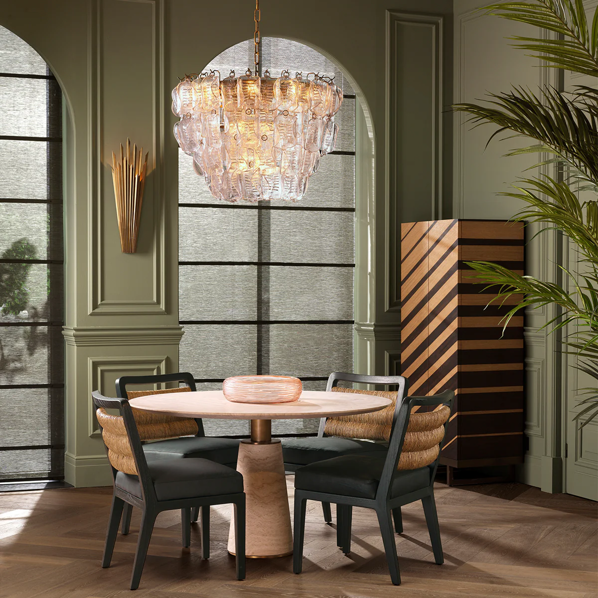 Eichholtz Genova Round Dining Table Travertine  Brushed Brass Finish - Round Dining Table Travertine  Brushed Brass Finish - Image 2