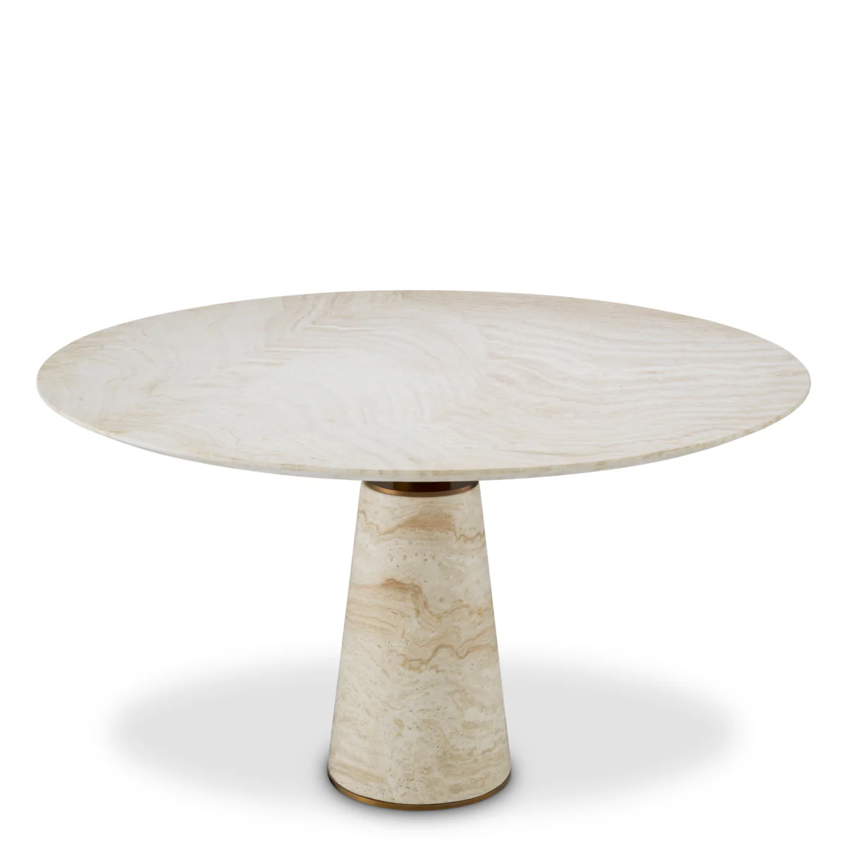 Eichholtz Genova Round Dining Table Travertine  Brushed Brass Finish - Round Dining Table Travertine  Brushed Brass Finish - Image 4