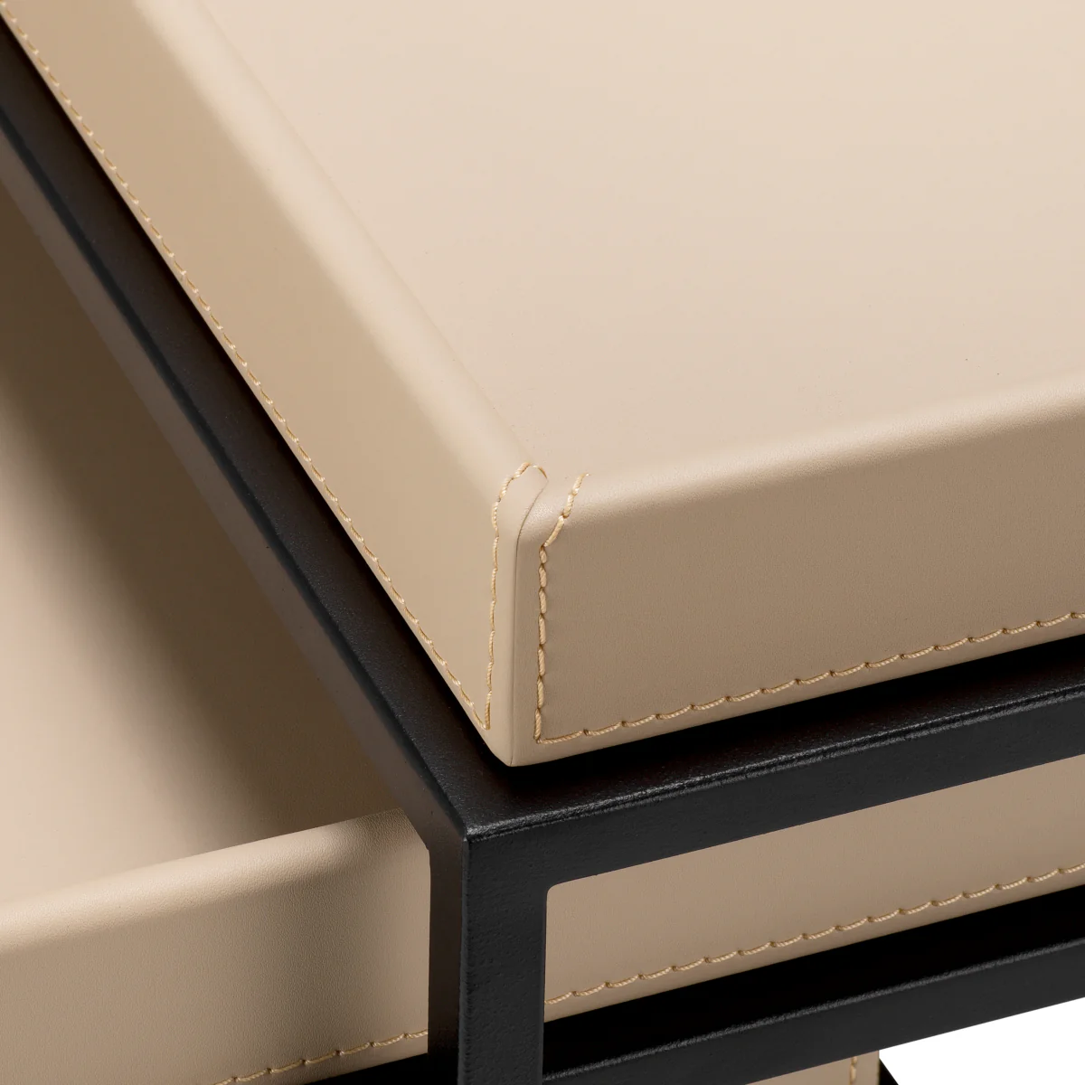 Eichholtz Leonard Set Of 3 Side Tables Matte Black Finish Light Brown Faux Leather - Side Tables Set of 3 Matte Black Finish Light Brown Faux Leather - Image 6