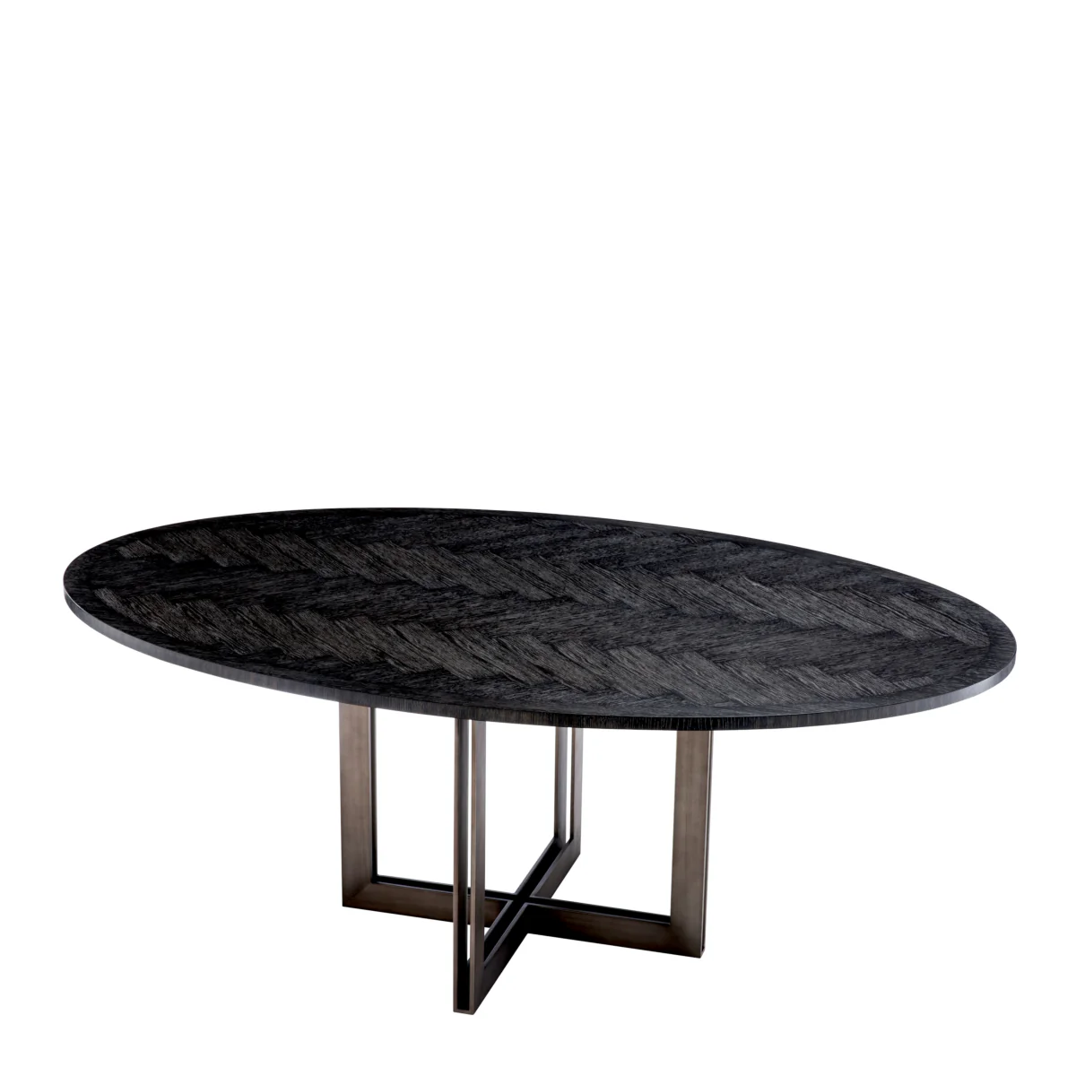 Eichholtz Melchior Oval Dining Table Charcoal Oak Veneer / Bronze Finish - Oval Dining Table Charcoal Oak Veneer / Bronze Finish - Image 4