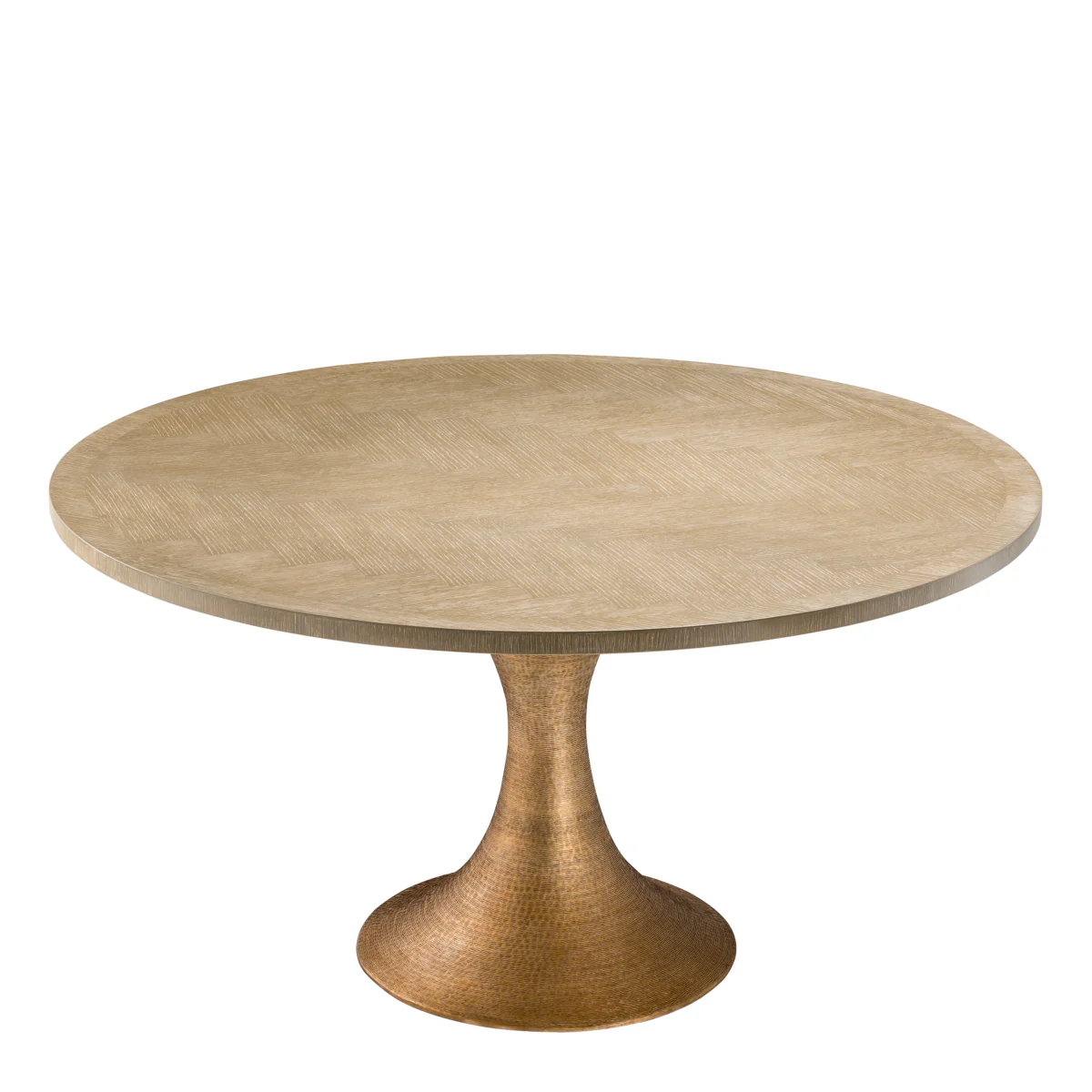 Eichholtz Melchior Round Dining Table Washed Oak Veneer / Brushed Brass Finish - Round Dining Table Washed Oak Veneer / Brushed Brass Finish - Image 3