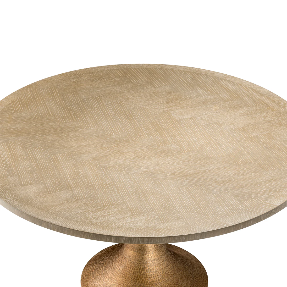 Eichholtz Melchior Round Dining Table Washed Oak Veneer / Brushed Brass Finish - Round Dining Table Washed Oak Veneer / Brushed Brass Finish - Image 4