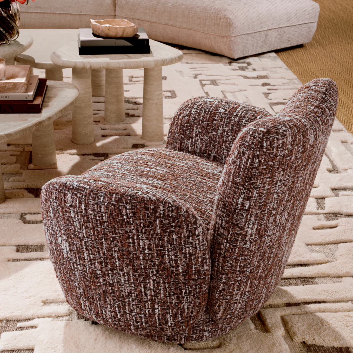 Eichholtz Merida Swivel Chair Boucle Sonata Red - Swivel Chair Boucle Sonata Red - Image 2