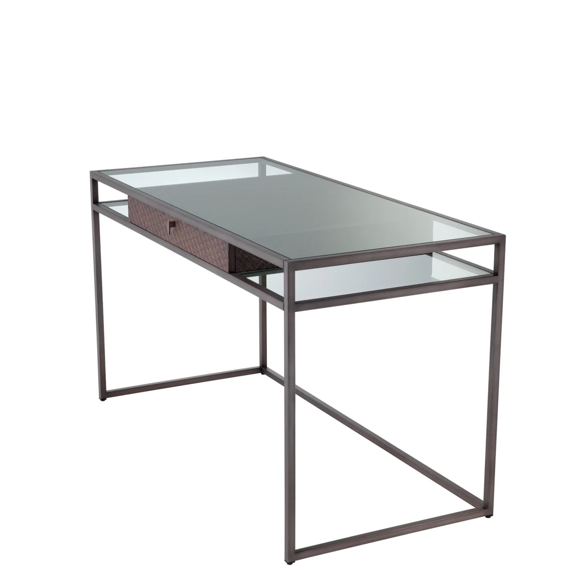 Eichholtz Napa Valley Desk Woven Oak Veneer Bronze Finish Clear Glass - Desk Woven Oak Veneer Bronze Finish Clear Glass - Image 3