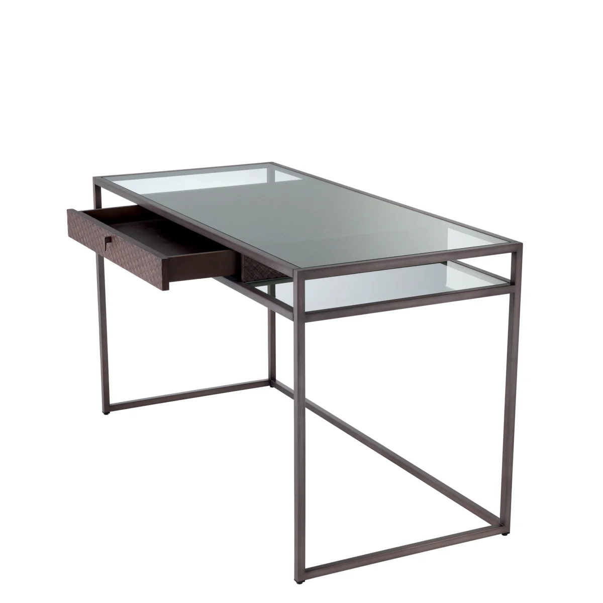 Eichholtz Napa Valley Desk Woven Oak Veneer Bronze Finish Clear Glass - Desk Woven Oak Veneer Bronze Finish Clear Glass - Image 4