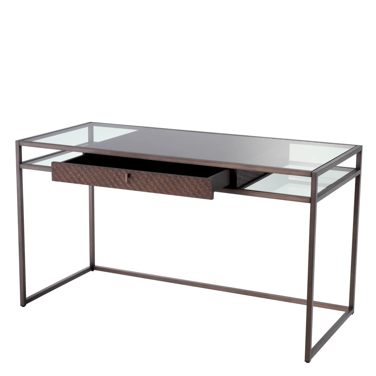 Eichholtz Napa Valley Desk Woven Oak Veneer Bronze Finish Clear Glass - Desk Woven Oak Veneer Bronze Finish Clear Glass - Image 5