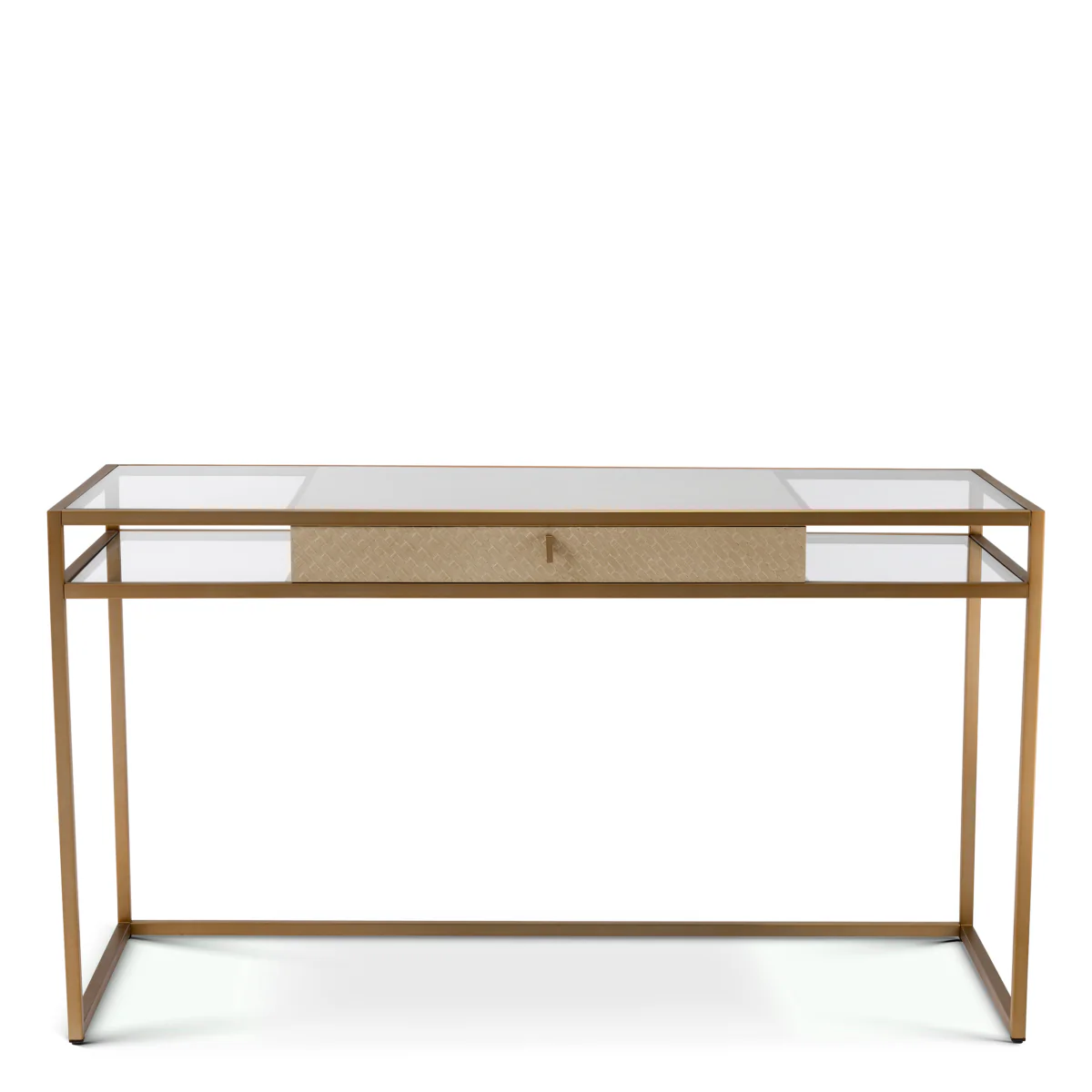 Eichholtz Napa Valley Desk Woven Washed Oak Veneer Brushed Brass Finish Clear Glass - Desk Woven Washed Oak Veneer Brushed Brass Finish Clear Glass - Image 3
