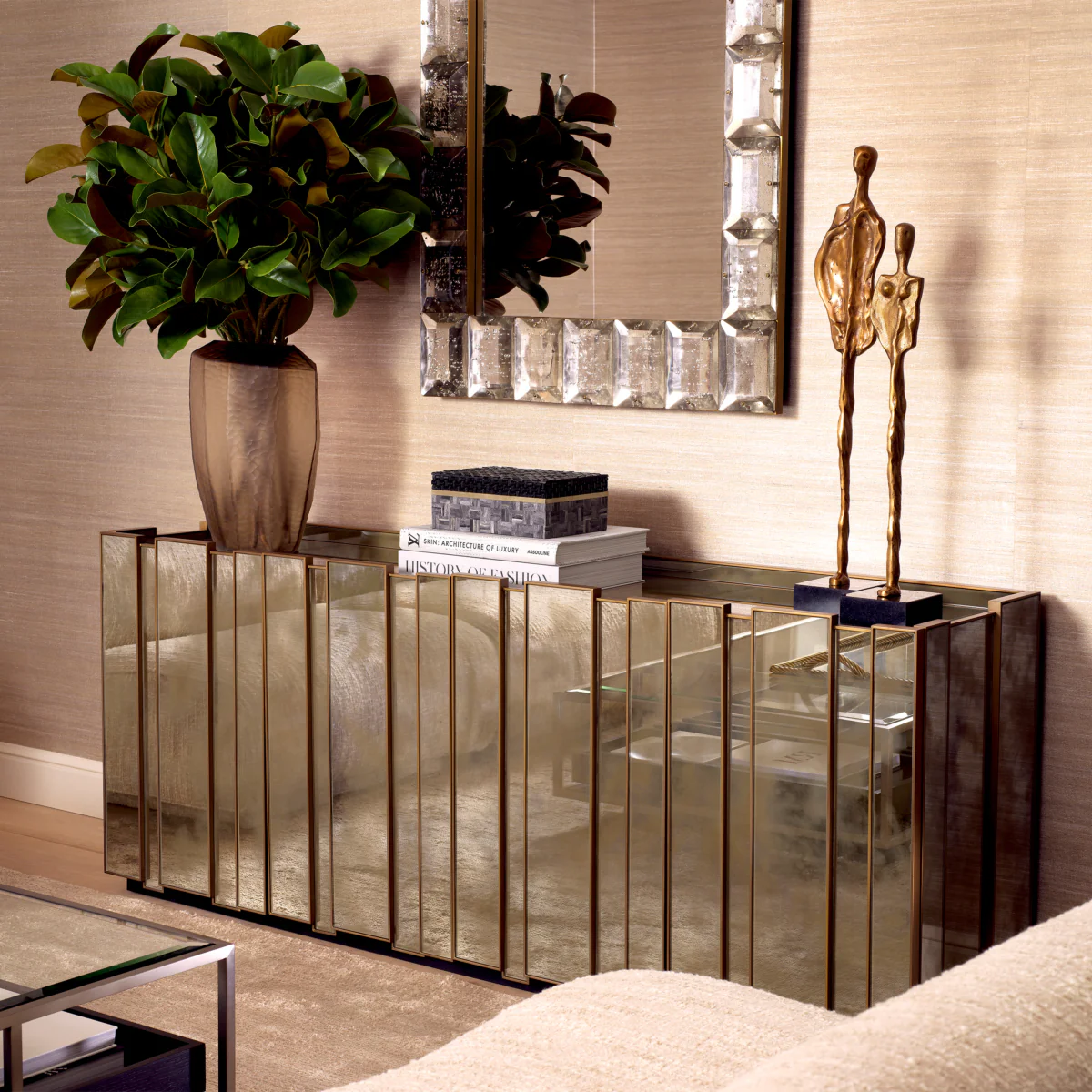 Eichholtz Nottingham Dresser Brushed Brass And Antique Mirror Glass - Dresser Brushed Brass Finish Antique Mirror Glass - Image 2