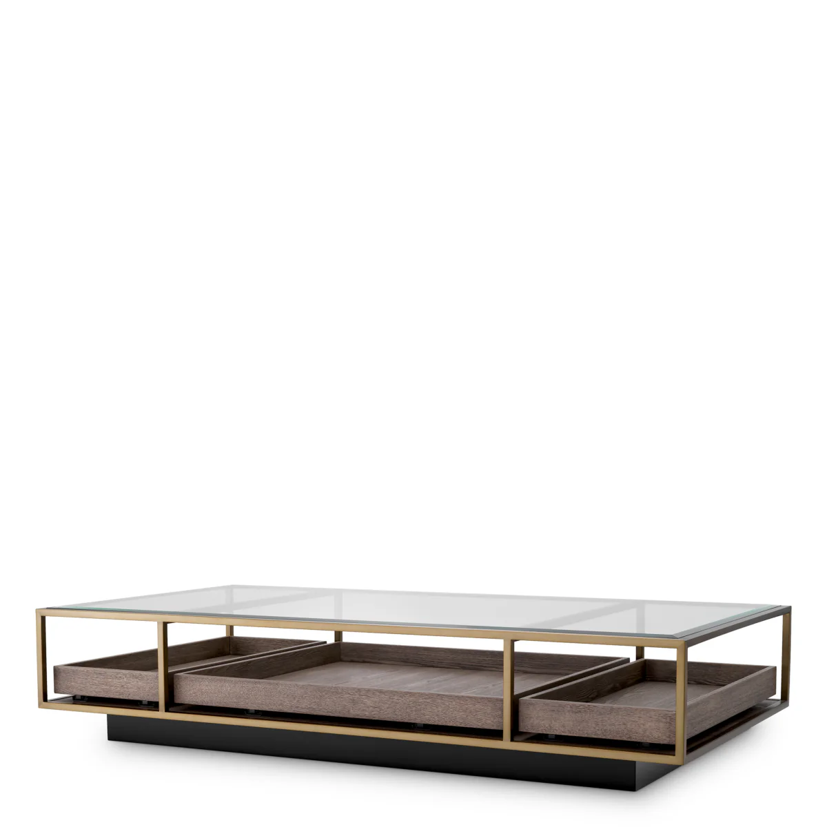 Eichholtz Roxton Coffee Table Brushed Brass Finish  Clear Glass  Grey Veneer - Coffee Table Brushed Brass Finish  Clear Glass  Grey Veneer - Image 2