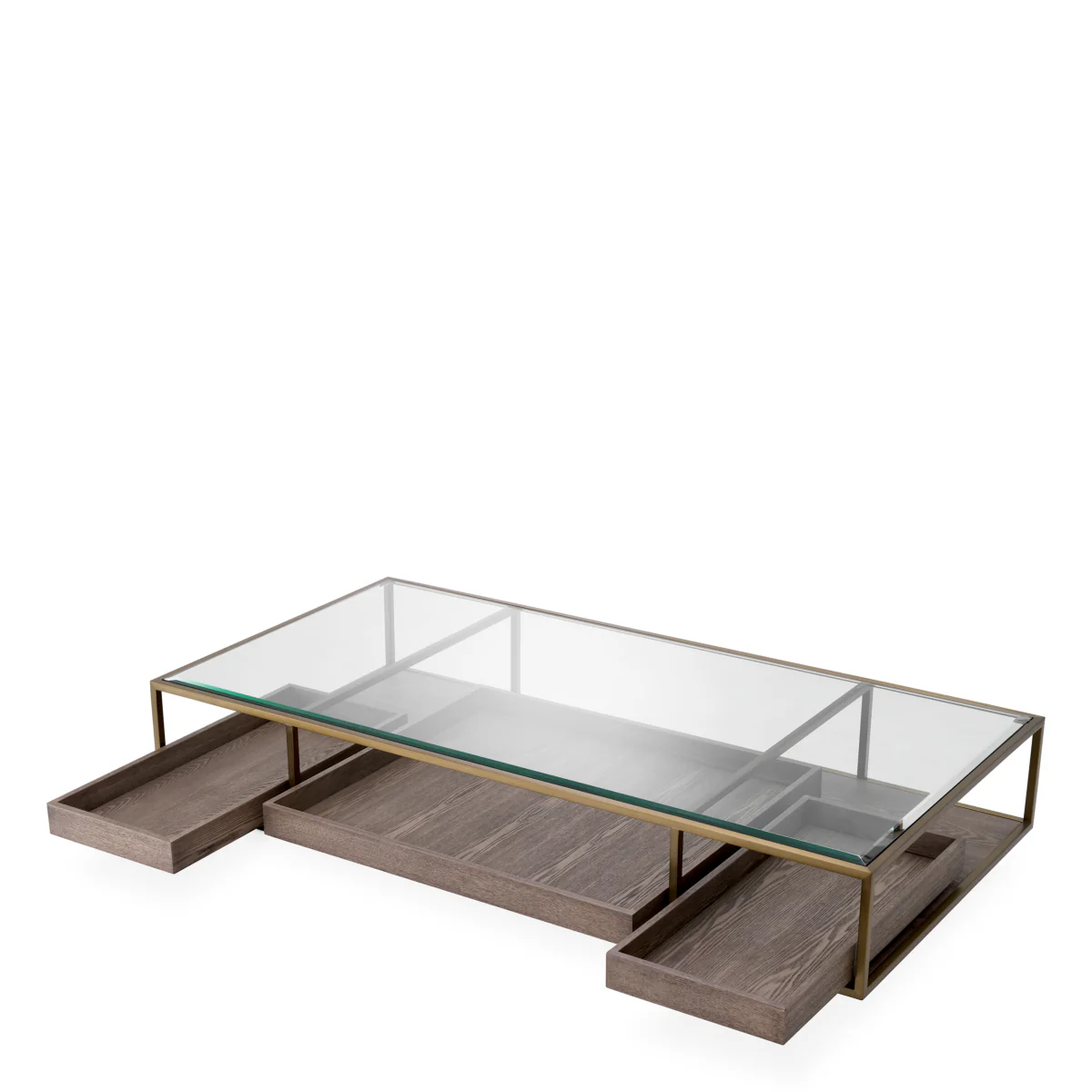 Eichholtz Roxton Coffee Table Brushed Brass Finish  Clear Glass  Grey Veneer - Coffee Table Brushed Brass Finish  Clear Glass  Grey Veneer - Image 3