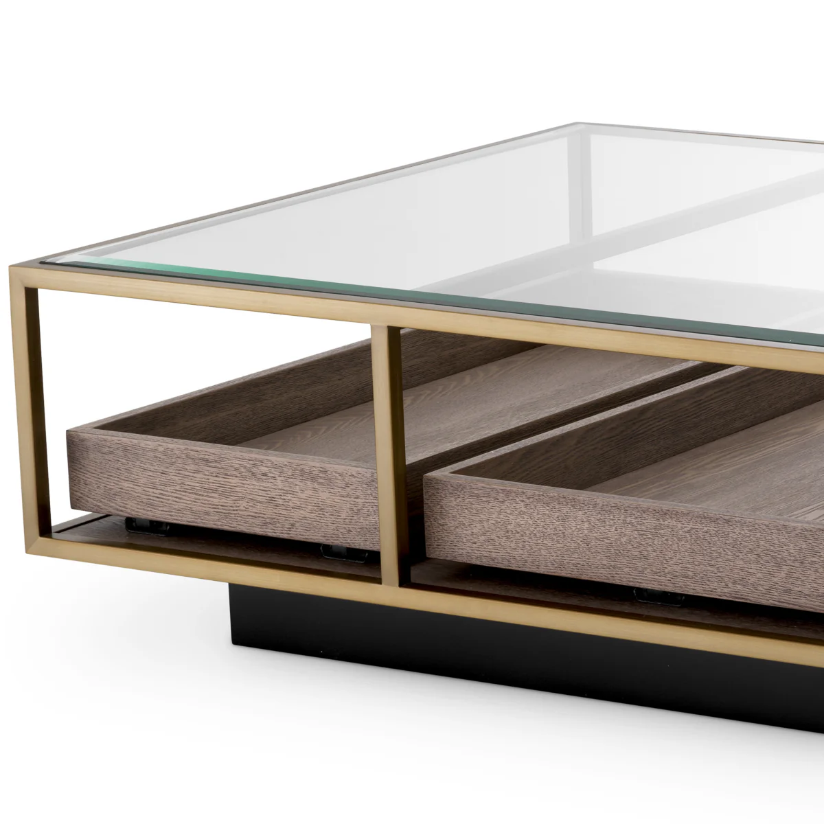 Eichholtz Roxton Coffee Table Brushed Brass Finish  Clear Glass  Grey Veneer - Coffee Table Brushed Brass Finish  Clear Glass  Grey Veneer - Image 4