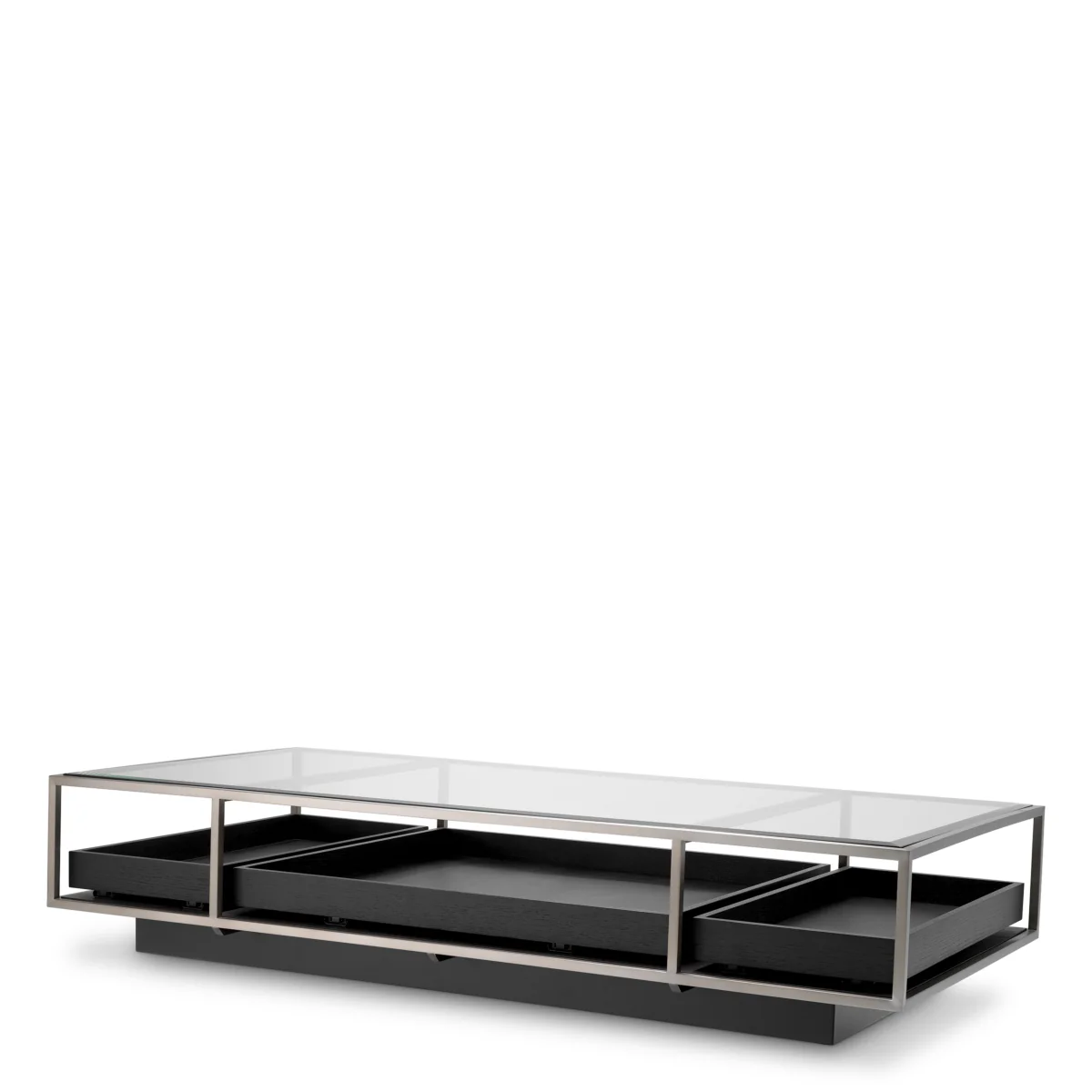 Eichholtz Roxton Coffee Table Brushed Steel Finish Clear Glass Black Veneer - Coffee Table Brushed Steel Finish Clear Glass Black Veneer