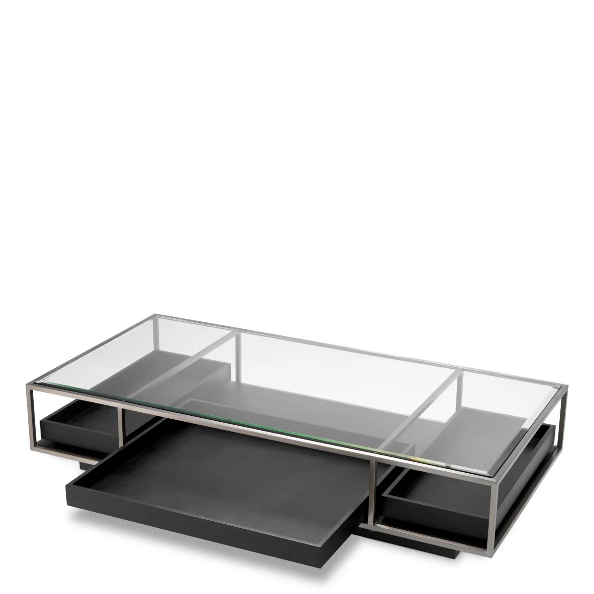 Eichholtz Roxton Coffee Table Brushed Steel Finish Clear Glass Black Veneer - Coffee Table Brushed Steel Finish Clear Glass Black Veneer - Image 3