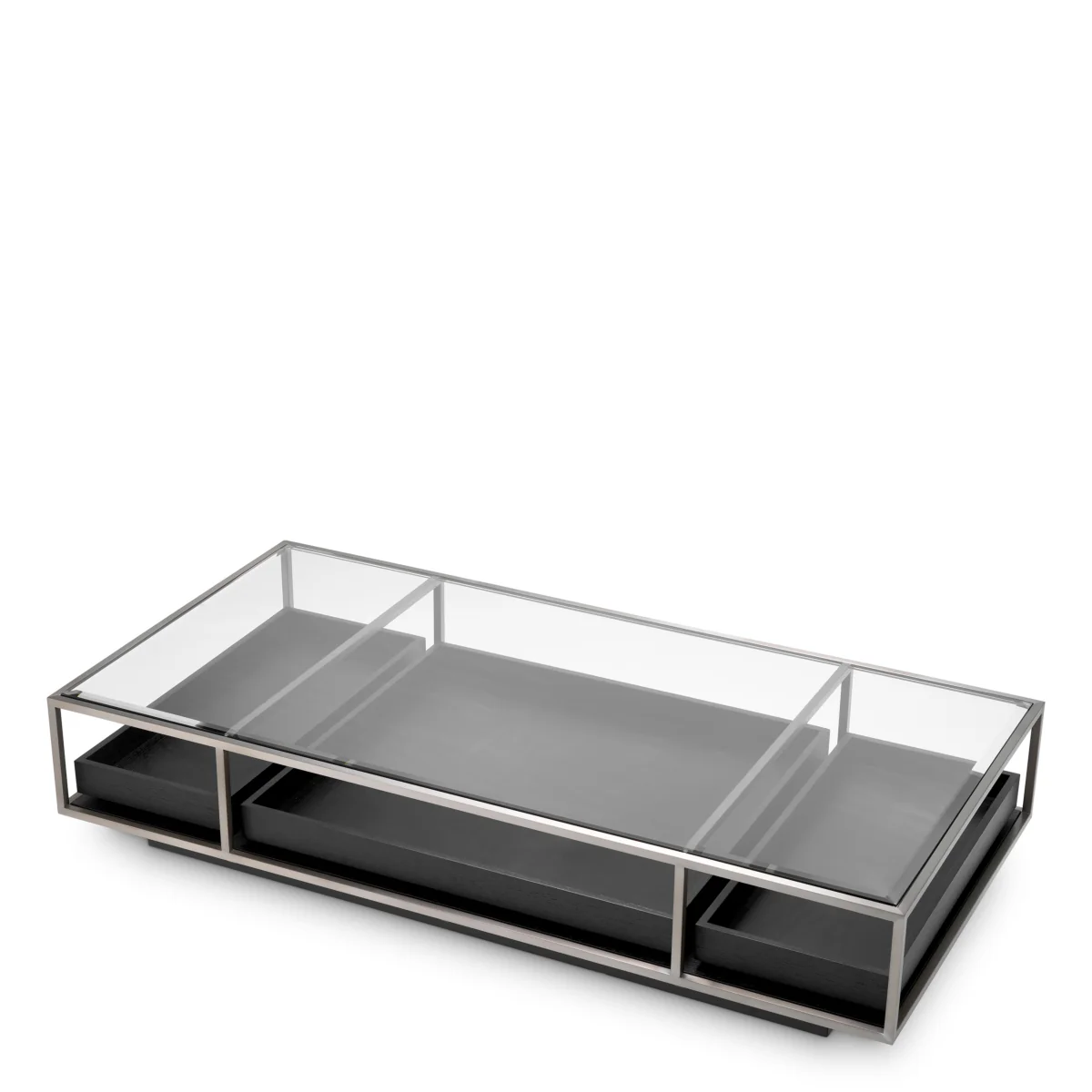 Eichholtz Roxton Coffee Table Brushed Steel Finish Clear Glass Black Veneer - Coffee Table Brushed Steel Finish Clear Glass Black Veneer - Image 4