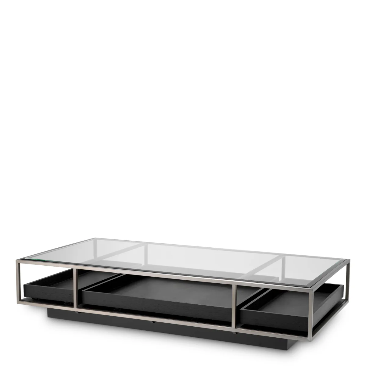 Eichholtz Roxton Coffee Table Brushed Steel Finish Clear Glass Black Veneer - Coffee Table Brushed Steel Finish Clear Glass Black Veneer - Image 5
