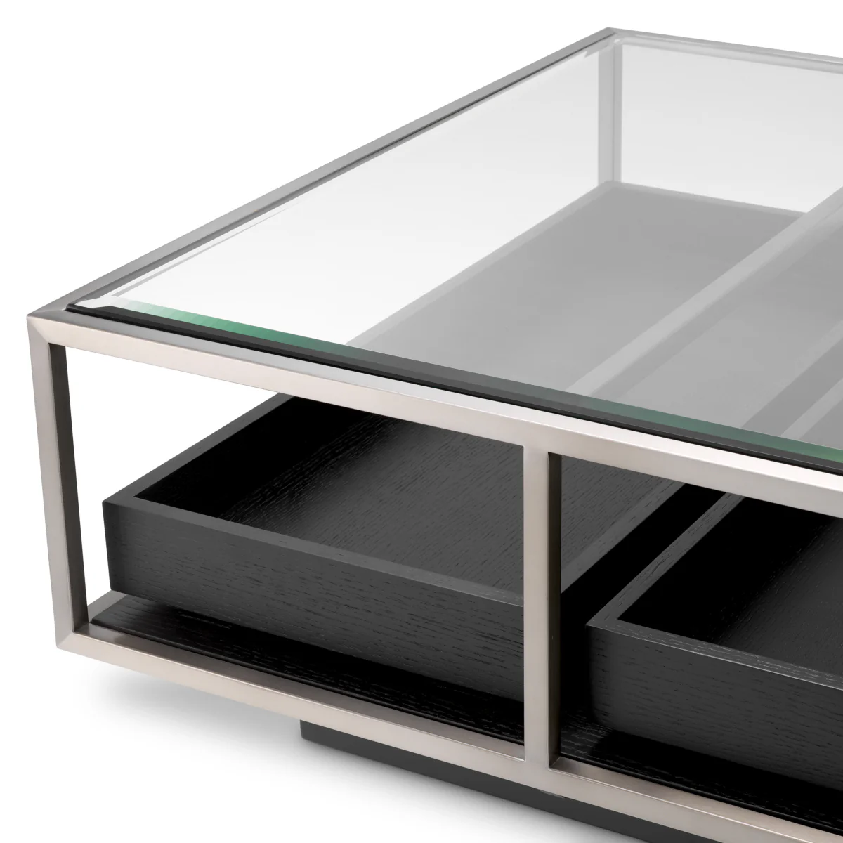 Eichholtz Roxton Coffee Table Brushed Steel Finish Clear Glass Black Veneer - Coffee Table Brushed Steel Finish Clear Glass Black Veneer - Image 6
