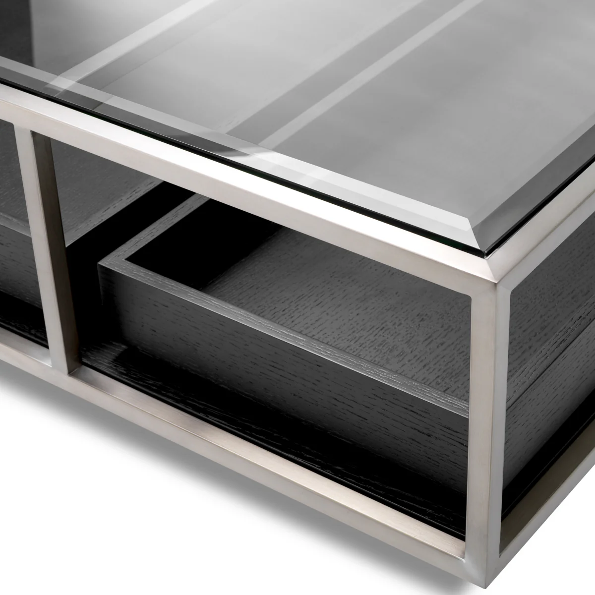Eichholtz Roxton Coffee Table Brushed Steel Finish Clear Glass Black Veneer - Coffee Table Brushed Steel Finish Clear Glass Black Veneer - Image 7