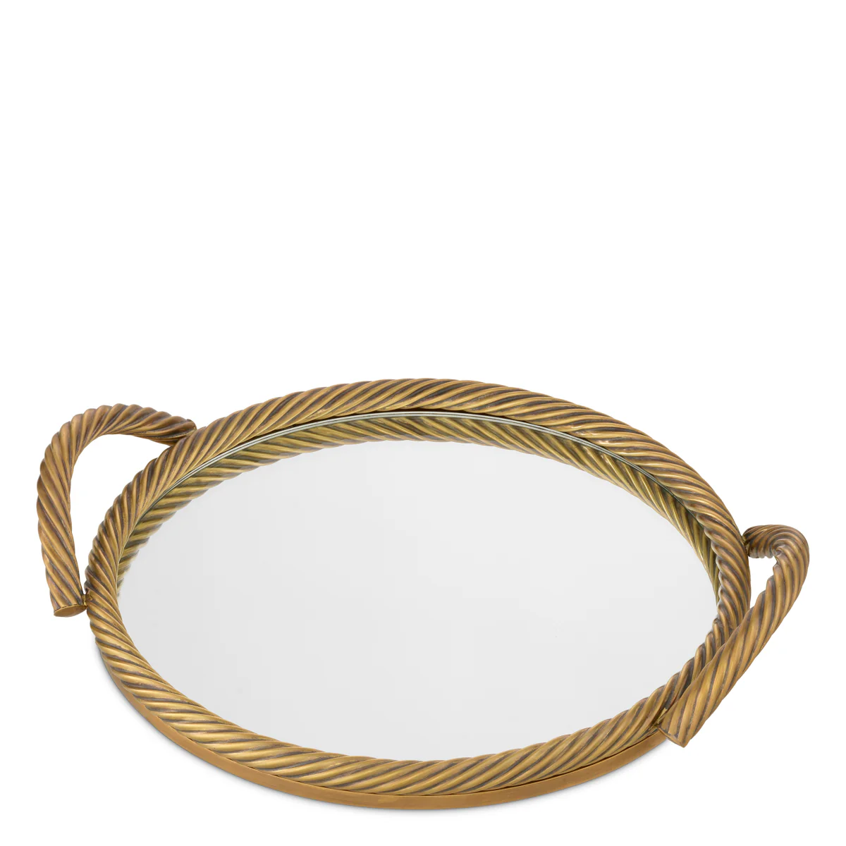 Eichholtz Salvi Round Tray Vintage Brass Finish Mirror Glass - Salvi Round Tray Vintage Brass Finish Mirror Glass - Image 3