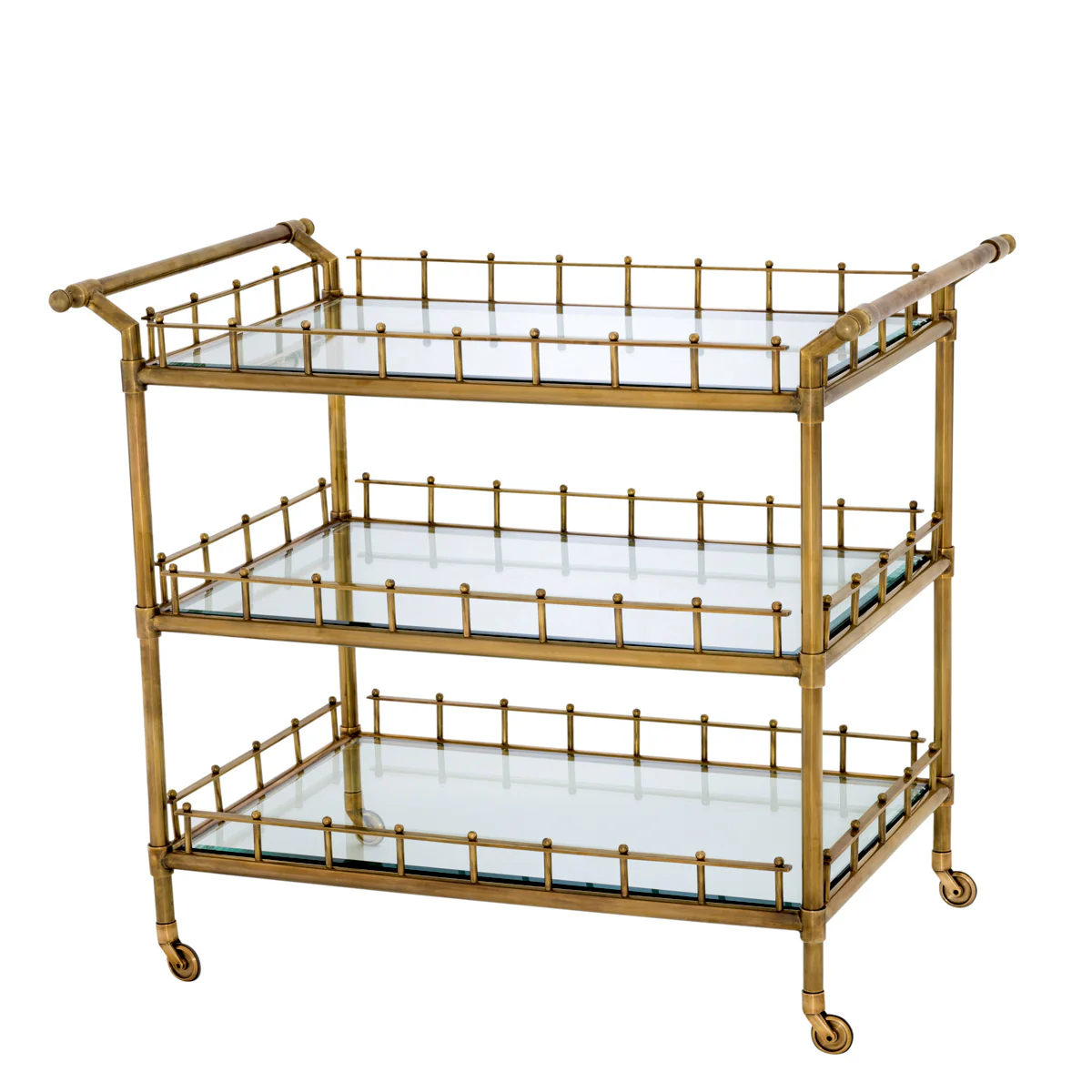 Eichholtz Scarlett Trolley Vintage Brass Finish  Clear Bevelled Glass - Trolley Vintage Brass Finish  Clear Bevelled Glass