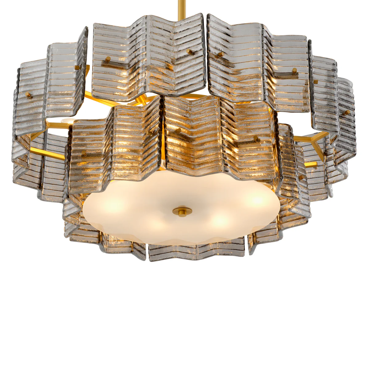 Eichholtz Silvano Chandelier Smoke and Frosted Glass Antique Brass Finish - Chandelier Silvano - Image 4