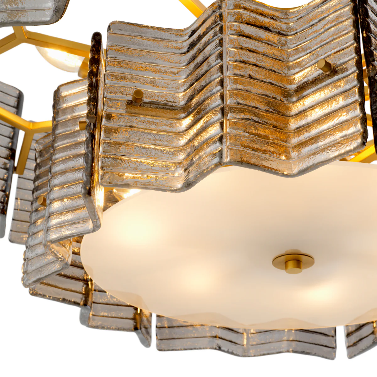 Eichholtz Silvano Chandelier Smoke and Frosted Glass Antique Brass Finish - Chandelier Silvano - Image 7
