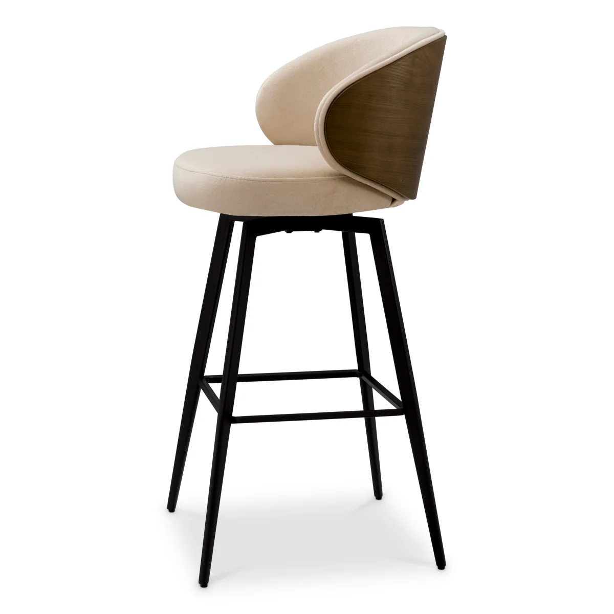 Eichholtz Swivel Bar Stool Sabino Beige  Walnut Finish Back - Swivel Bar Stool Sabino Beige  Walnut Finish Back - Image 3