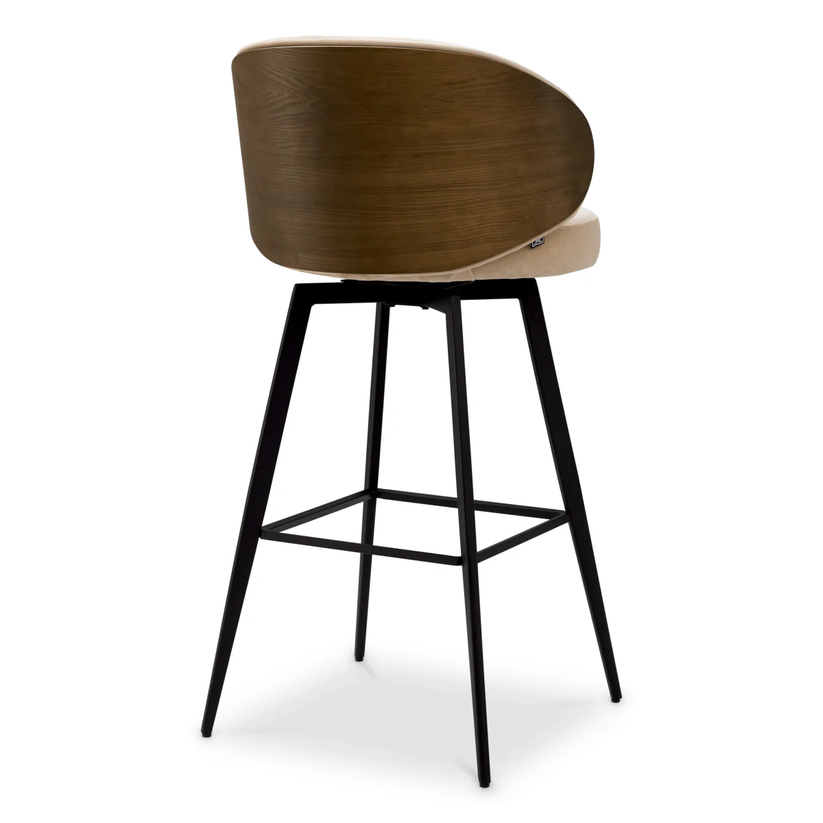 Eichholtz Swivel Bar Stool Sabino Beige  Walnut Finish Back - Swivel Bar Stool Sabino Beige  Walnut Finish Back - Image 4