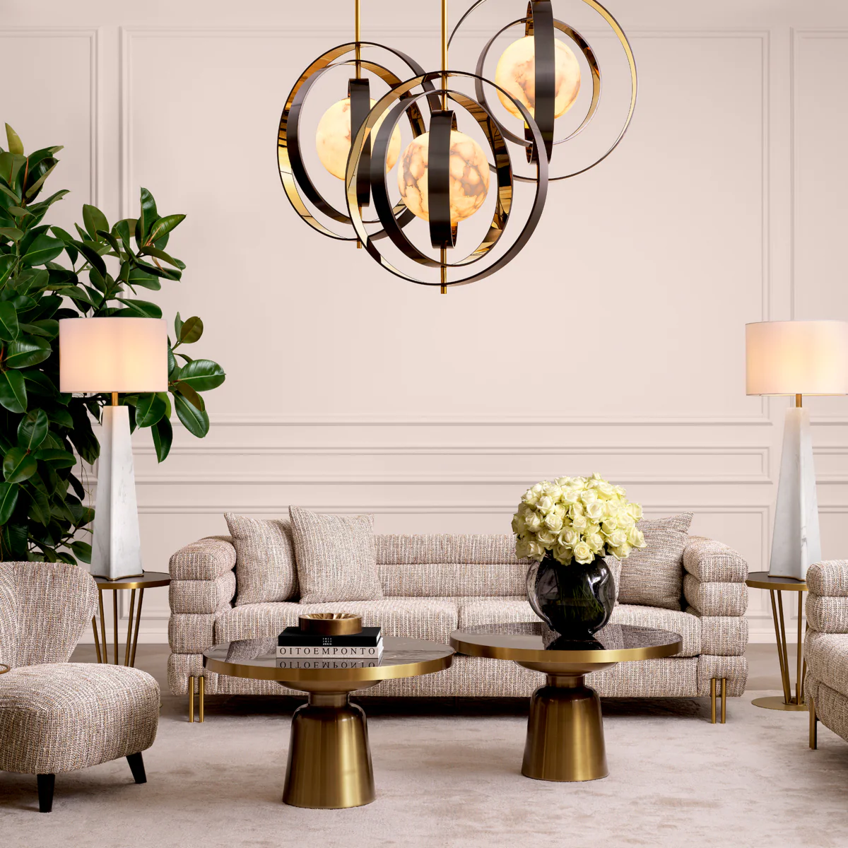 Eichholtz York 3 Seater Sofa Mademoiselle Beige Brushed Brass Legs - 3 Seater Sofa Mademoiselle Beige - Image 2