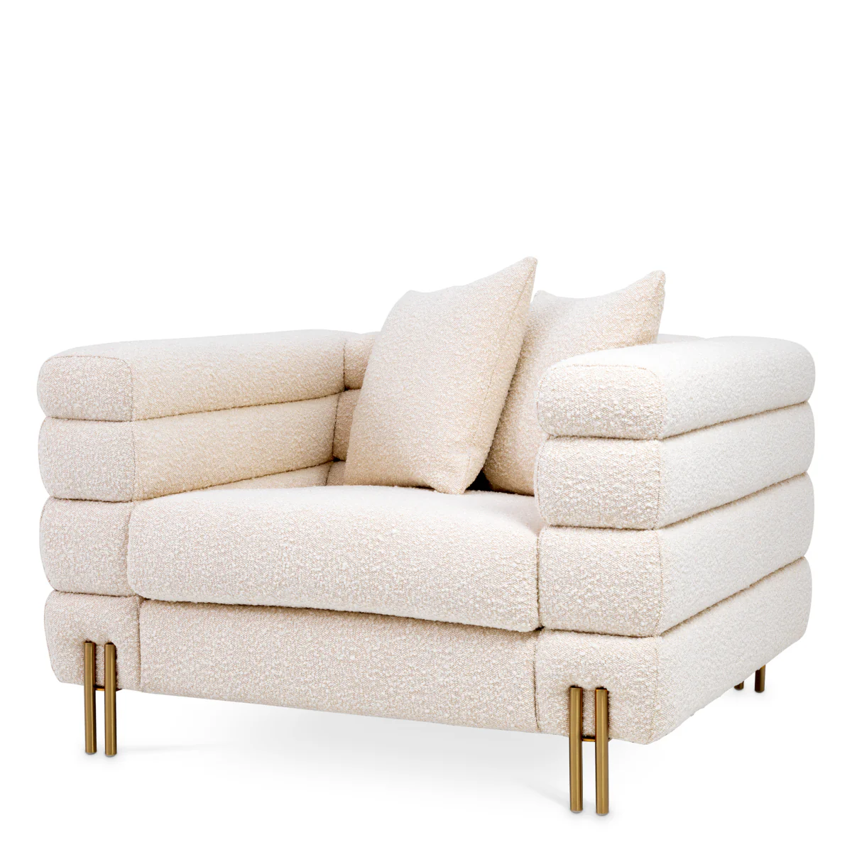 Eichholtz York Armchair Boucle Cream Brushed Brass Legs - Armchair Boucle Cream