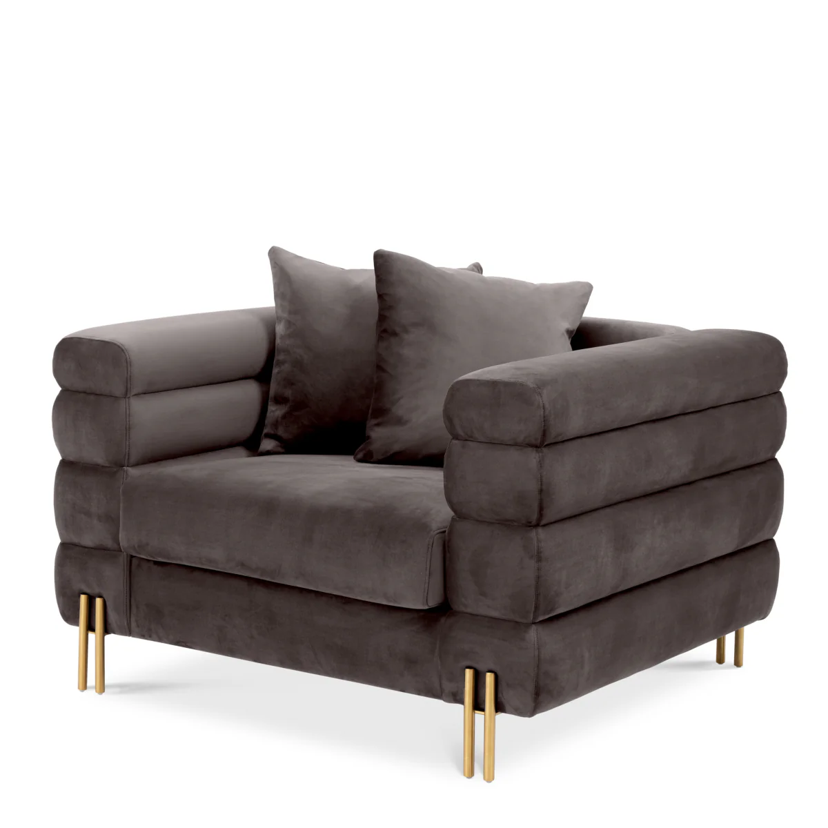 Eichholtz York Armchair Savona Grey Velvet Brushed Brass Legs - Armchair Savona Grey Velvet