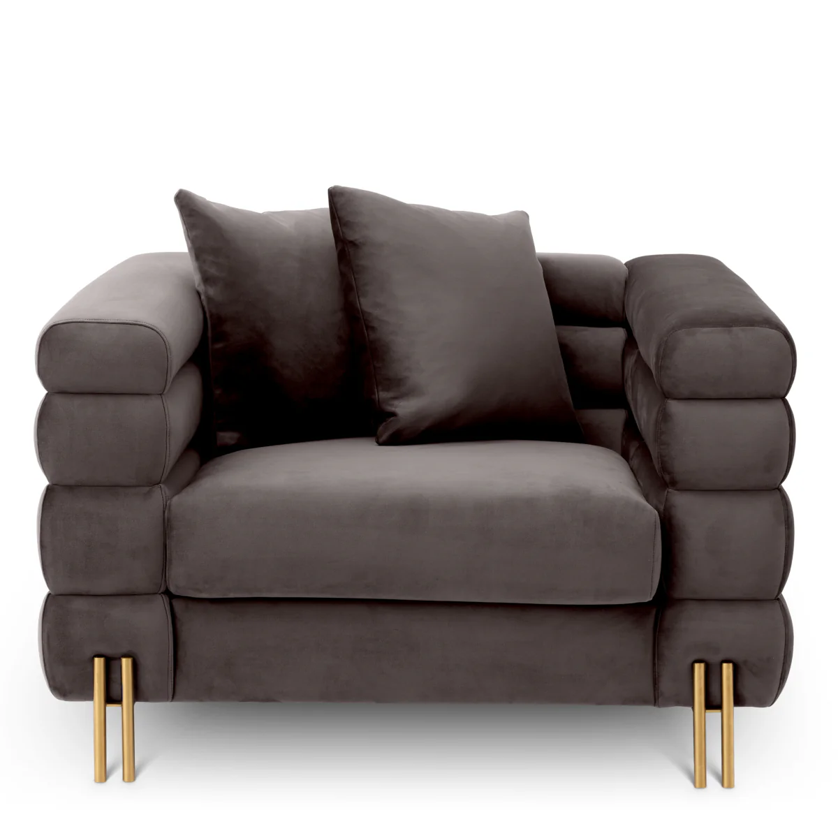 Eichholtz York Armchair Savona Grey Velvet Brushed Brass Legs - Armchair Savona Grey Velvet - Image 3