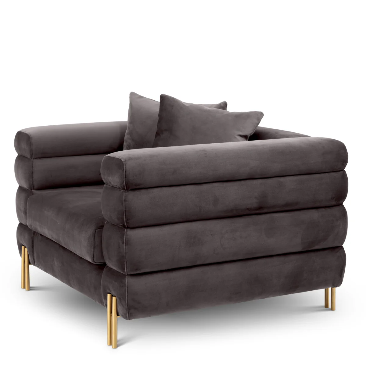 Eichholtz York Armchair Savona Grey Velvet Brushed Brass Legs - Armchair Savona Grey Velvet - Image 4