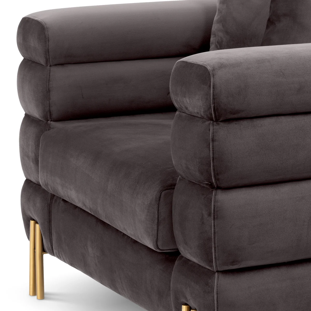 Eichholtz York Armchair Savona Grey Velvet Brushed Brass Legs - Armchair Savona Grey Velvet - Image 6