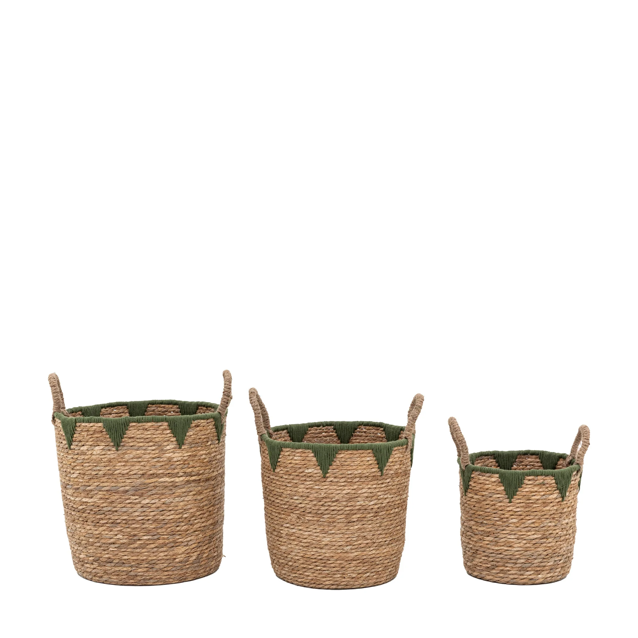 Elgon Set Of 3 Natural And Green Baskets - Elgon Baskets Natural & Green Set Of 3 - Image 3