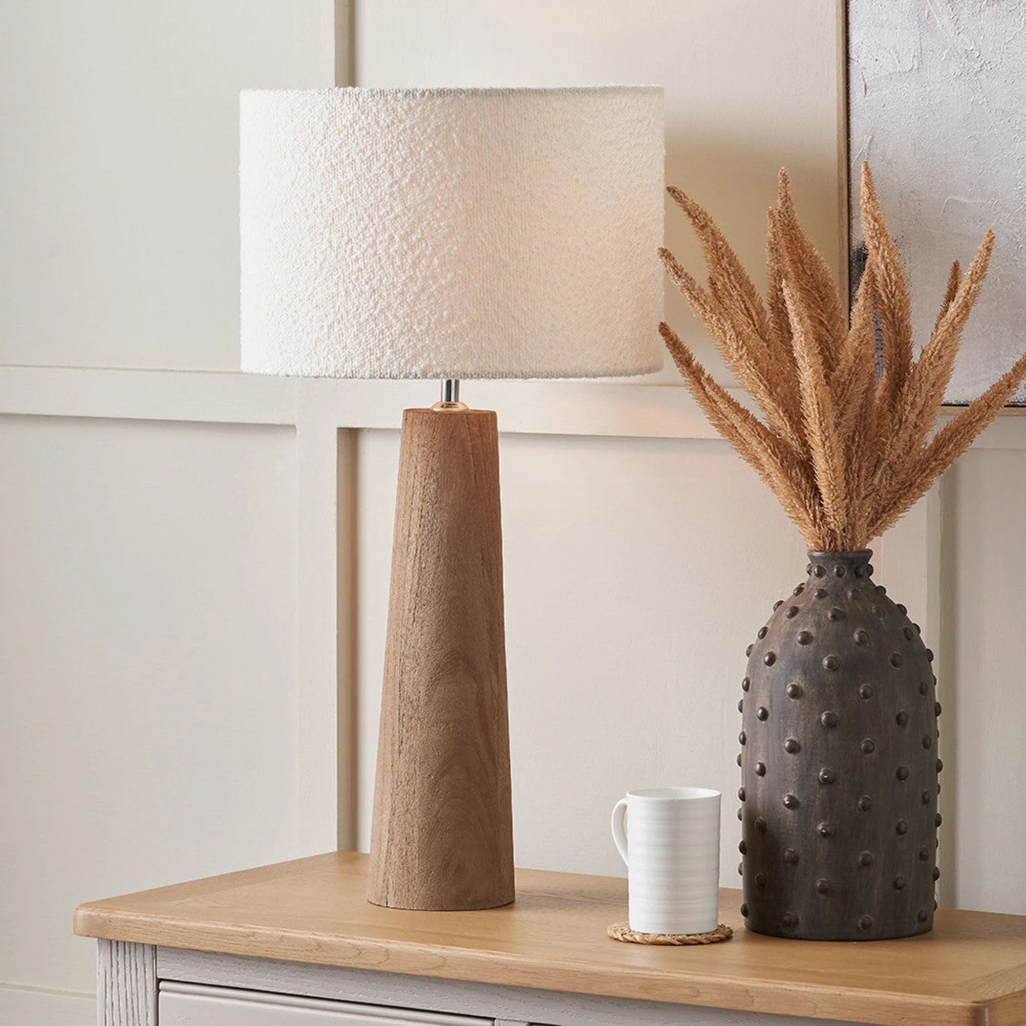 Esha Table Lamp Rouen With White Boucle Shade - Esha Table Lamp Rouen 35CM White Boucle Shade