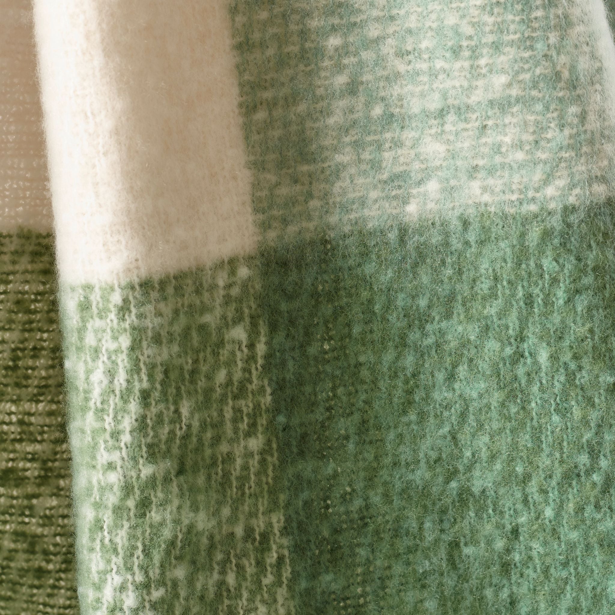 Catherine Lansfield Faux Mohair Green Check Throw - Faux Mohair Green Check Throw 130X170CM - Image 3