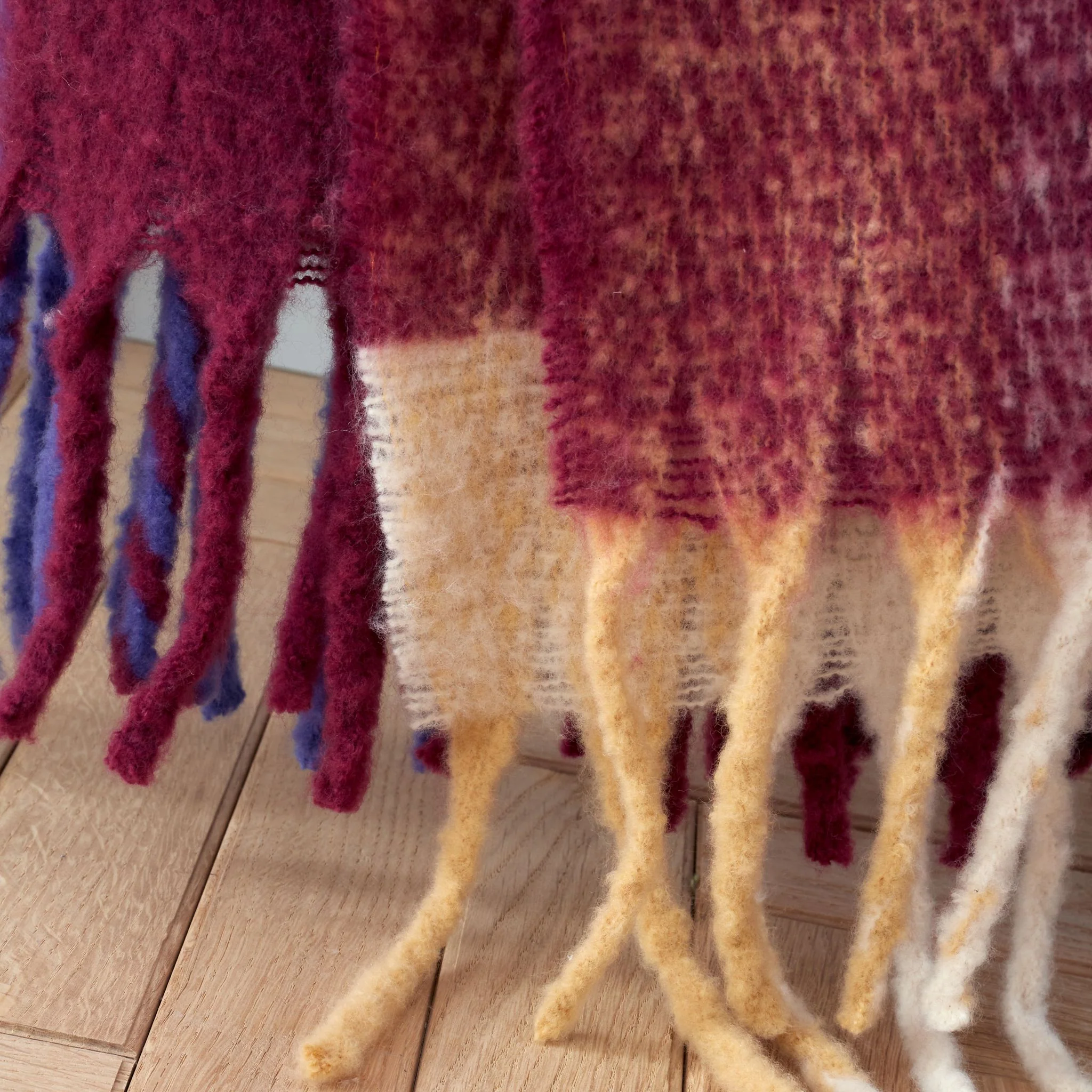 Catherine Lansfield Faux Mohair Purple Check Throw - DISC Faux Mohair Check Throw Plum 130x170CM - Image 2