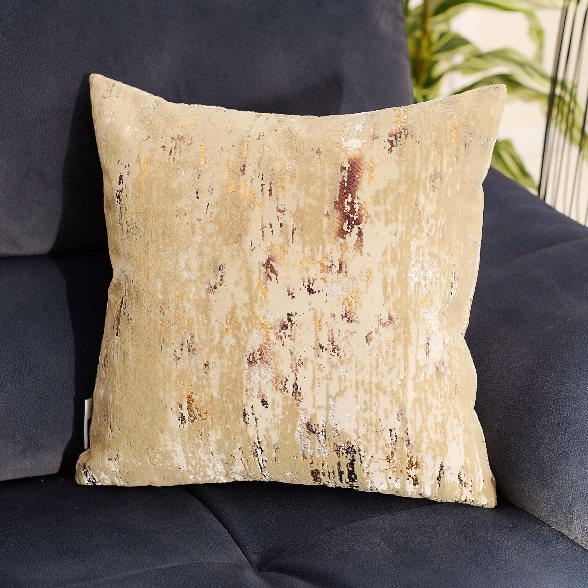 Flock Foil Gold Square Cushion - DISC Flock Foil Velvet Cushion 45 X 45 Gold