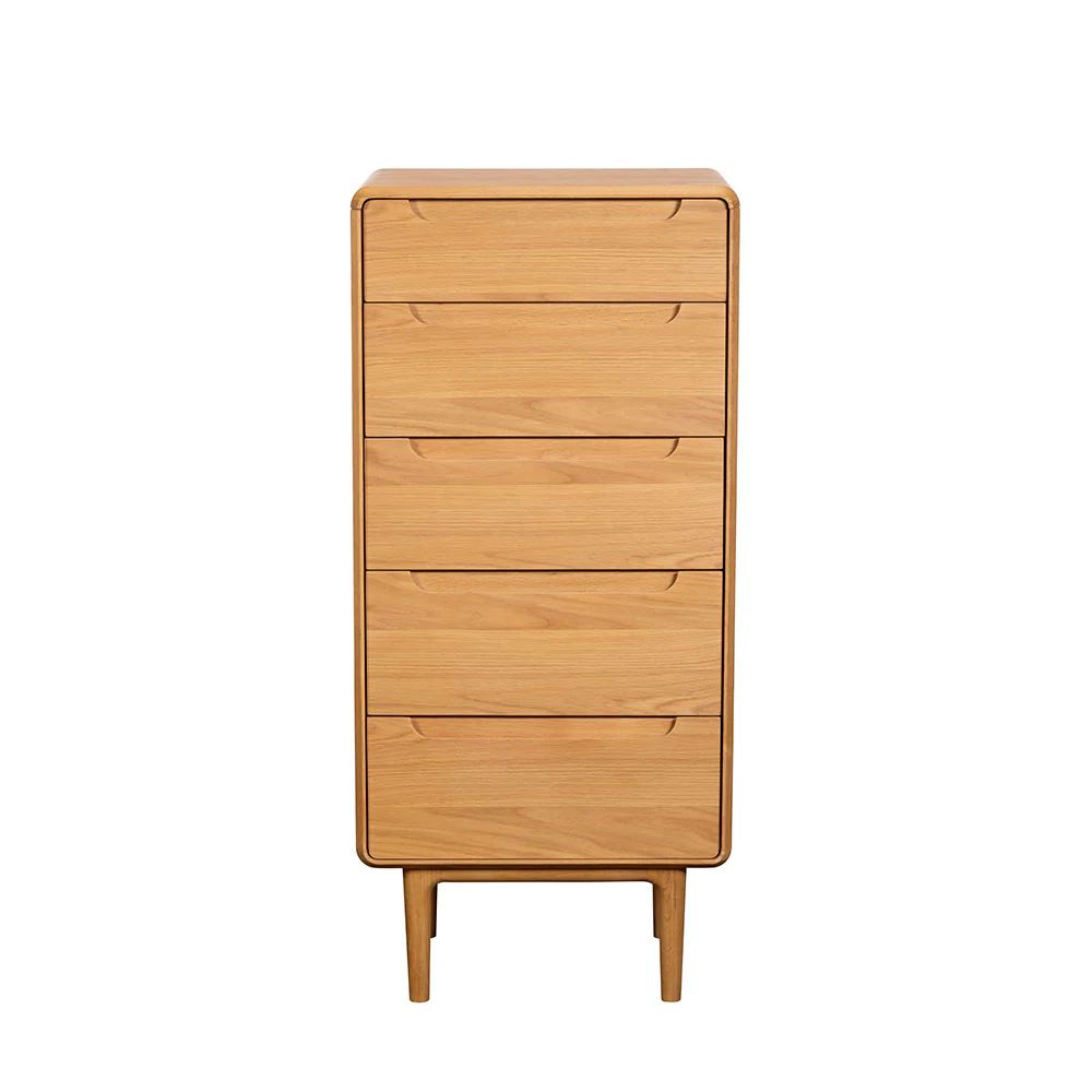 G Plan Winchester 5 Drawer Tall Chest - 5 Drawer Tall Chest With Mirror Light Oak