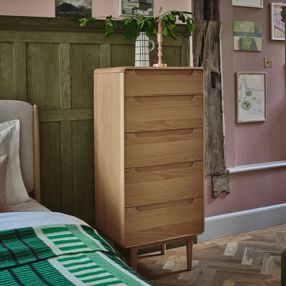 G Plan Winchester 5 Drawer Tall Chest - 5 Drawer Tall Chest With Mirror Light Oak - Image 2