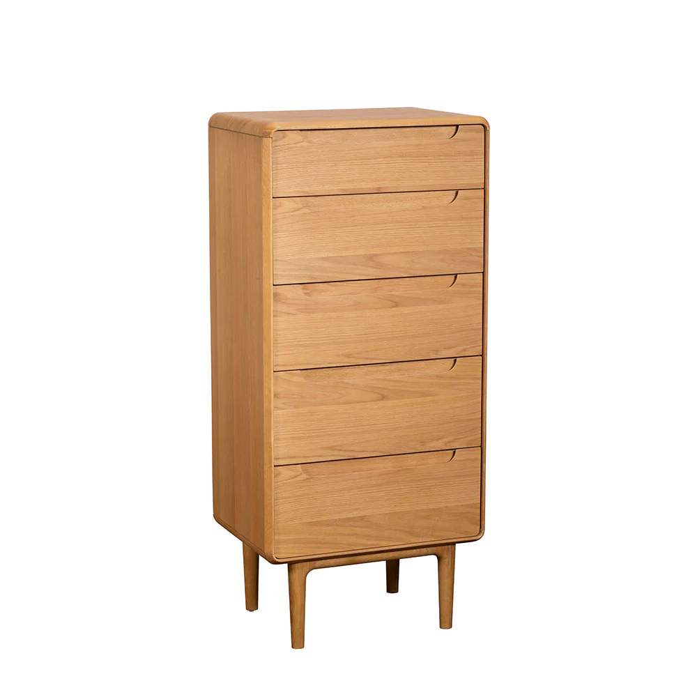 G Plan Winchester 5 Drawer Tall Chest - 5 Drawer Tall Chest With Mirror Light Oak - Image 3