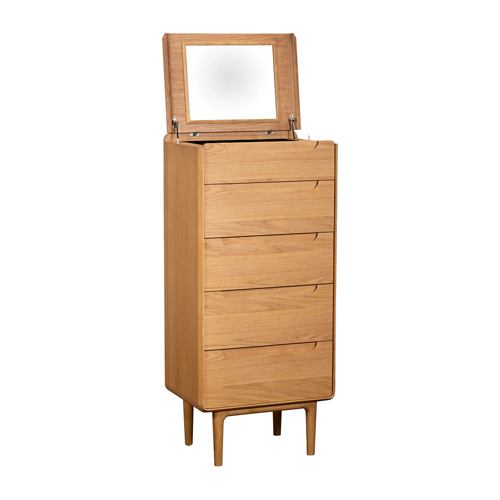 G Plan Winchester 5 Drawer Tall Chest - 5 Drawer Tall Chest With Mirror Light Oak - Image 4
