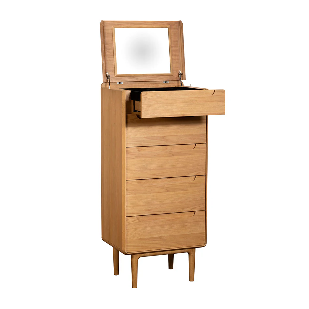 G Plan Winchester 5 Drawer Tall Chest - 5 Drawer Tall Chest With Mirror Light Oak - Image 5