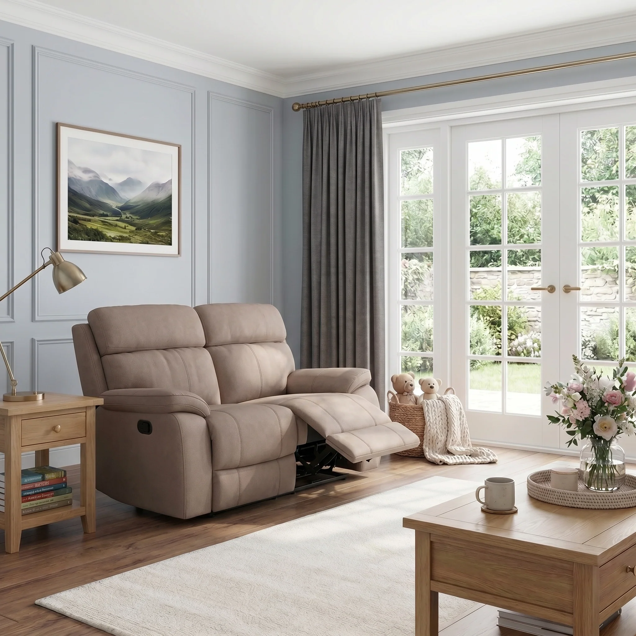 Galaxy 2 Seater Recliner Sofa - 2 Seater 2 Power Recliners Fabric - Power Recliner with USB - Image 2